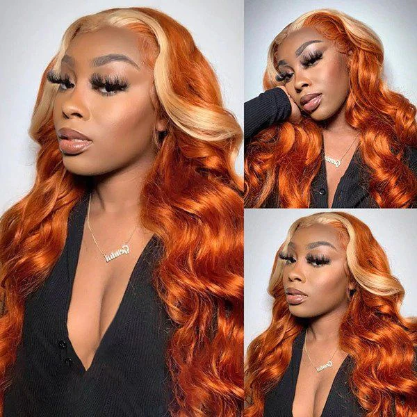 Glueless Hd Lace Wig Dark Brown with Blonde Highlights Body Wave