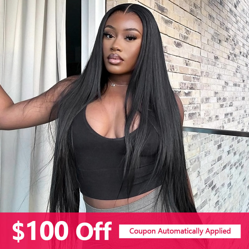 $100 Off Straight Human Hair 13x4 Lace Frontal Wig