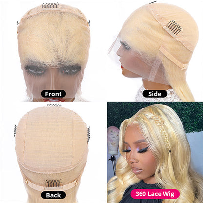 613 Blonde Straight Human Hair 360 Lace Front Wigs Undetectable Lace Wig