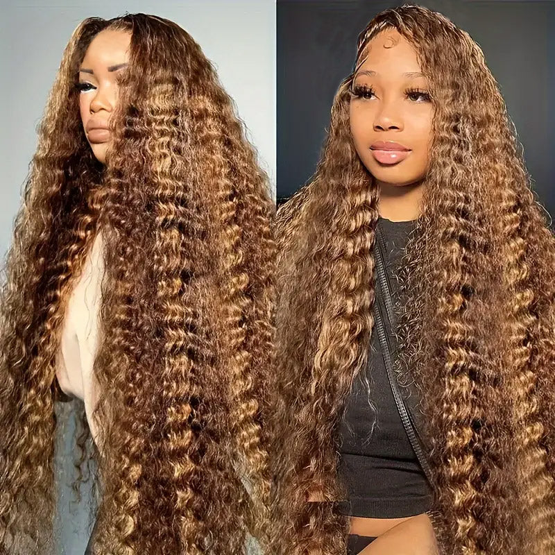 30&quot;=$185 | Hairsmarket P4/27 Color Deep Wave Highlight Wig 13x6 HD Lace Front Wig Honey Blonde Glueless Human Hair Wig 180% Density