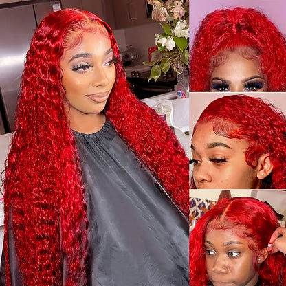 Red Human Hair Wigs Curly Wave 13x4 Lace Front Wigs HD Lace Colored Wigs