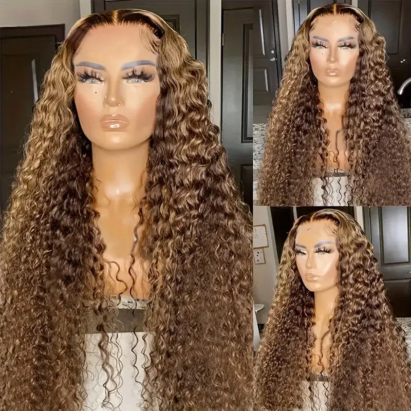 30&quot;=$185 | Hairsmarket P4/27 Color Deep Wave Highlight Wig 13x6 HD Lace Front Wig Honey Blonde Glueless Human Hair Wig 180% Density