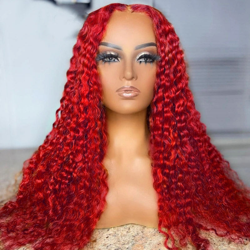 Red Human Hair Wigs Curly Wave 13x4 Lace Front Wigs HD Lace Colored Wigs