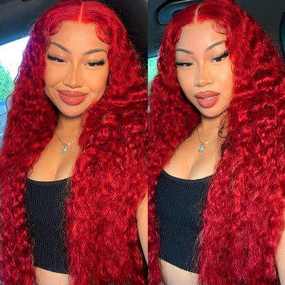 Red Human Hair Wigs Curly Wave 13x4 Lace Front Wigs HD Lace Colored Wigs