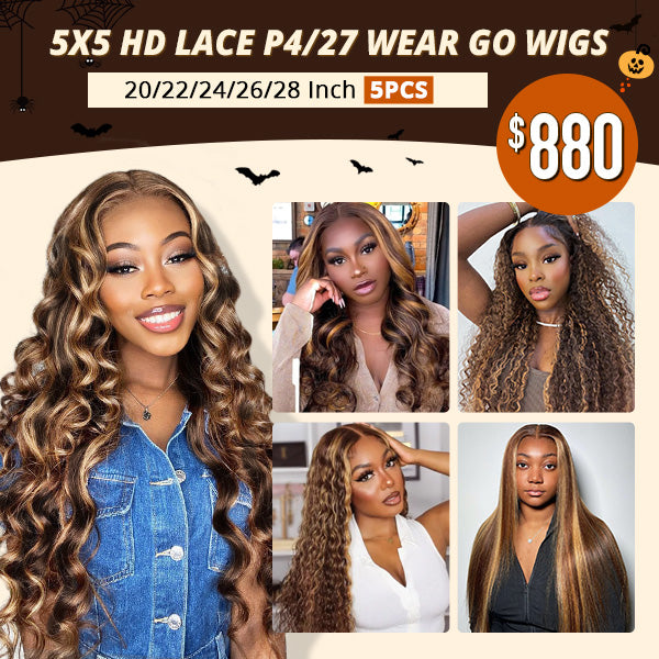 Wholesale | Pre-Cut Lace Pre-Plucked Wear &amp; Go Wigs P4/27 Highlight 5x5 HD Lace Human Hair Wigs