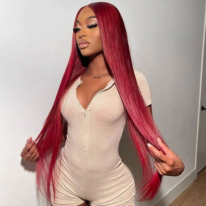 Wear And Go Wigs Burgundy 13x4 Lace Front Wigs Straight Human Hair 99J Glueless Wigs