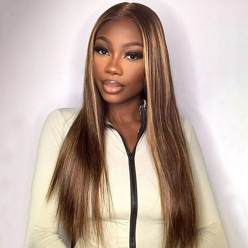 30&quot;=$185| Hairsmarket P4/27 Color Highlight Wig 13x6 HD Lace Front Wig Straight Honey Blonde Glueless Human Hair Wig