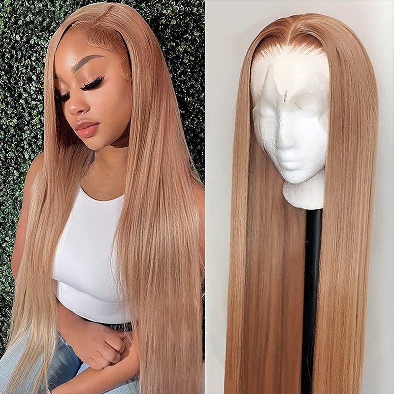 13x4 HD Lace Front Wigs Milk Tea Brown Human Hair Wigs Straight Hair Light Brown Glueless Wigs