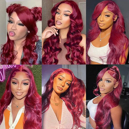 99J 13x6 Lace Front Wigs Body Wave Glueless Wig Burgundy Colored Human Hair Wigs