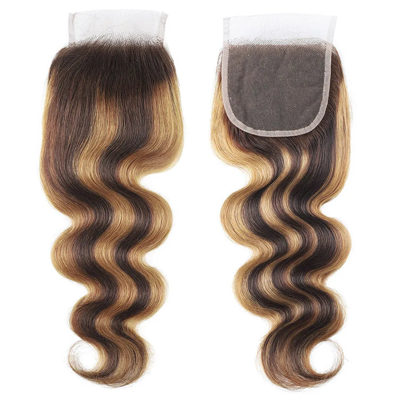 P4/27 Body Wave 4x4 Lace Closure Highlight Human Hair