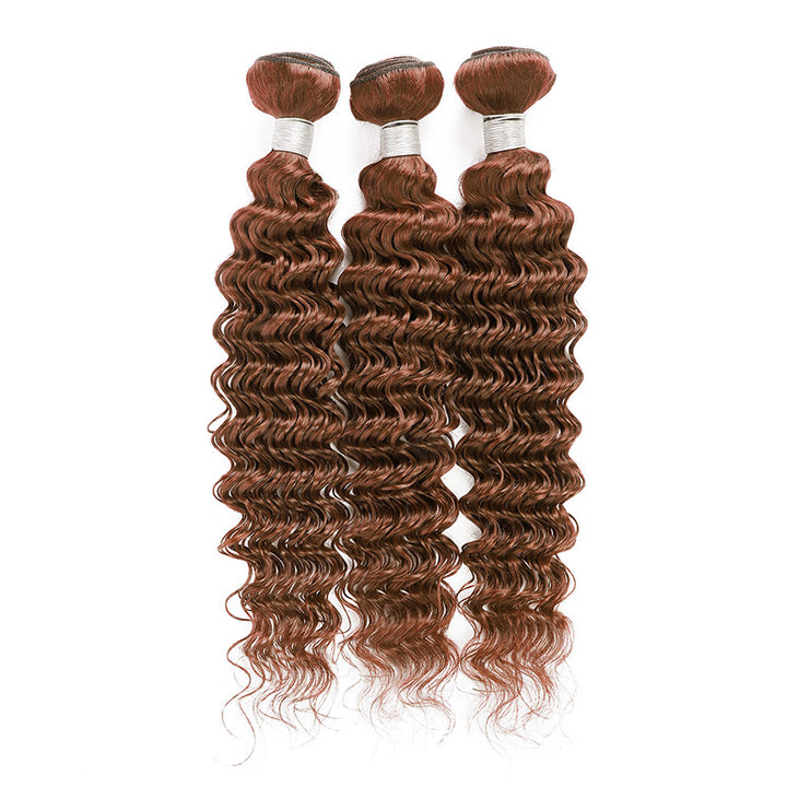 #4 Chocolate Brown Deep Wave 3 Bundles With 4x4 Lace Closure 100% Human Hair