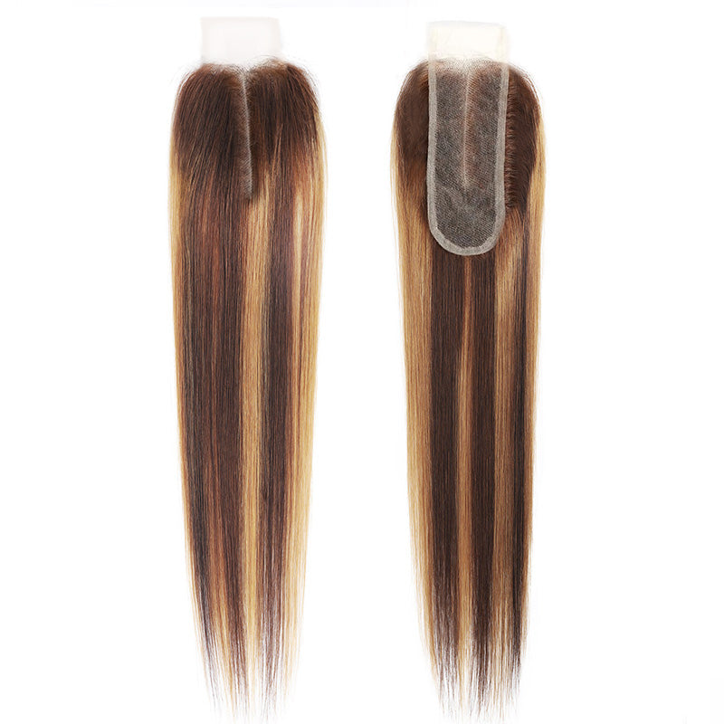 Hairsmarket Highlight Honey Blonde Straight Human Hair 3 Bundles With 2*6 Lace Closure