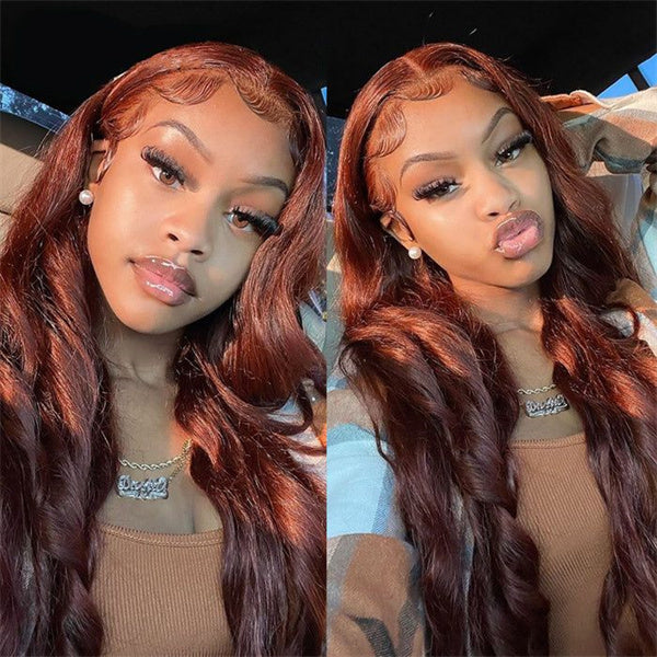 13x4 HD Lace Front Wigs Reddish Brown Wig Ready To Wear Wig Glueless Body Wave Human Hair Wigs