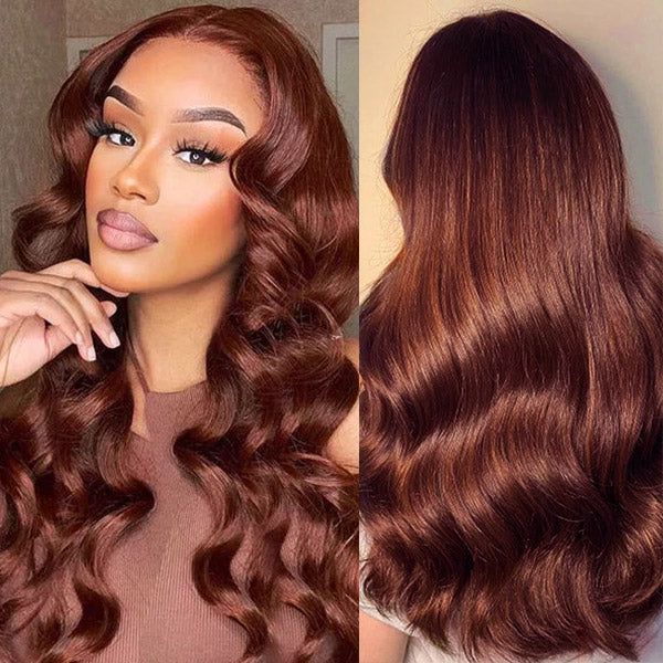 13x4 HD Lace Front Wigs Reddish Brown Wig Ready To Wear Wig Glueless Body Wave Human Hair Wigs