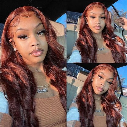 13x4 HD Lace Front Wigs Reddish Brown Wig Ready To Wear Wig Glueless Body Wave Human Hair Wigs