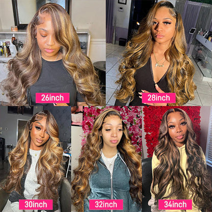 P4/27 Body Wave Lace Front Wigs with Honey Blonde 13x4 Highlight Wigs HD Human Hair Wigs