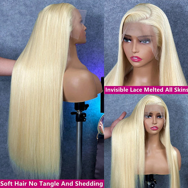 613 Blonde Straight Human Hair 360 Lace Front Wigs Undetectable Lace Wig