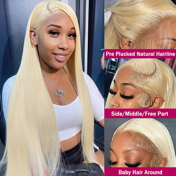 613 Blonde Straight Human Hair 360 Lace Front Wigs Undetectable Lace Wig