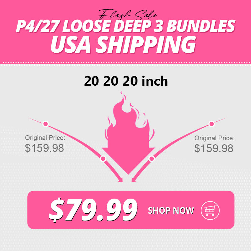 (Super Deal) P4/27 Highlight Loose Deep Wave Human Hair 3 Bundles No Coded Needed