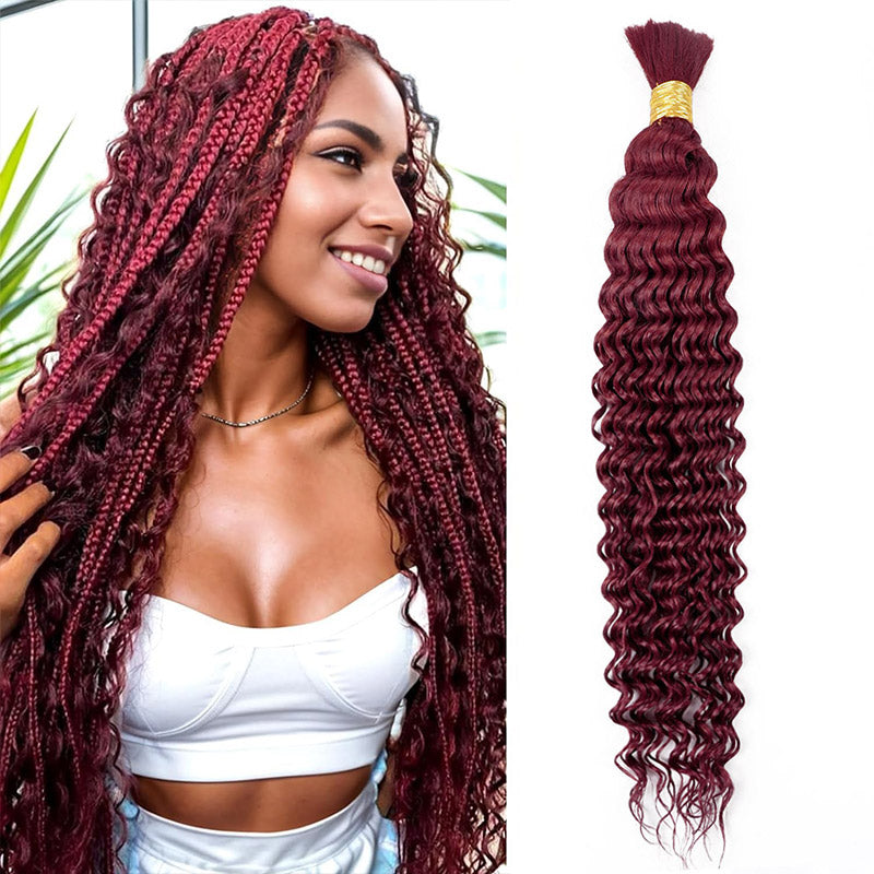 Hairsmarket Braiding Hair Burgundy Deep Wave Human Hair 1/3/4 Bundles Bulk Human Hair Extensions