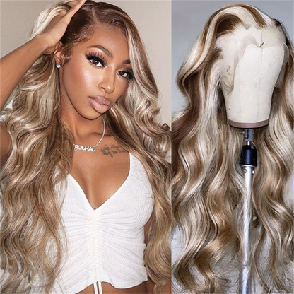 (Bogo Free)Hairsmarket Colored Glueless Wigs P4/613 Body Wave Lace Front Wigs Blonde Ombre Human Hair Wigs