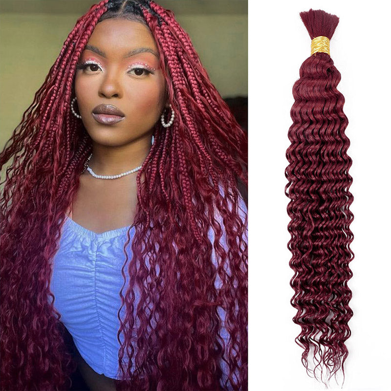 Hairsmarket Braiding Hair Burgundy Deep Wave Human Hair 1/3/4 Bundles Bulk Human Hair Extensions