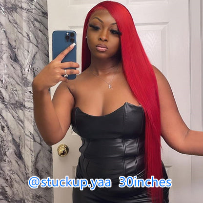 Red Human Hair Wigs Glueless Straight Wigs 13x4 HD Lace Front Wig 30 Inch Colored Wear and Go Wig