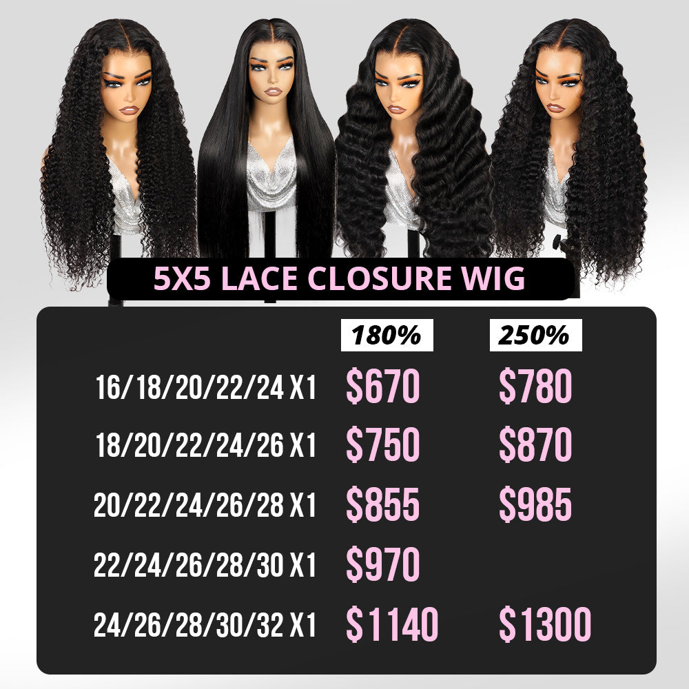 Wholesale | Hairsmarket 5x5 Lace Closure Wigs 5PCS Free Shipping