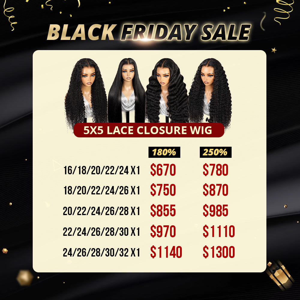 Black Friday Deal | Hairsmarket 5x5 Lace Closure Wigs 5PCS