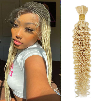 Hairsmarket Human Braiding Hair 613 Blonde Deep Wave Bulk Hair For Micro Braiding No Weft