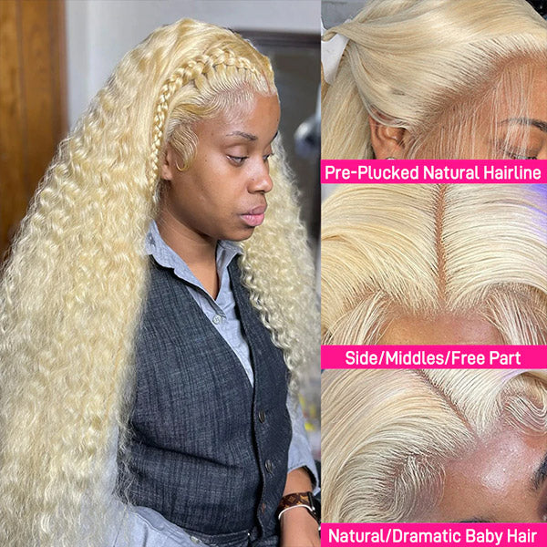  Highlight Ombre T4/27 Color Deep Wave Curly Wig HD Transparent  13x4 Lace Front Human Hair Wig Pre Plucked With Baby Hair Bleached Knots  Brazilian Virgin Hair Glueless Wigs 150 Density