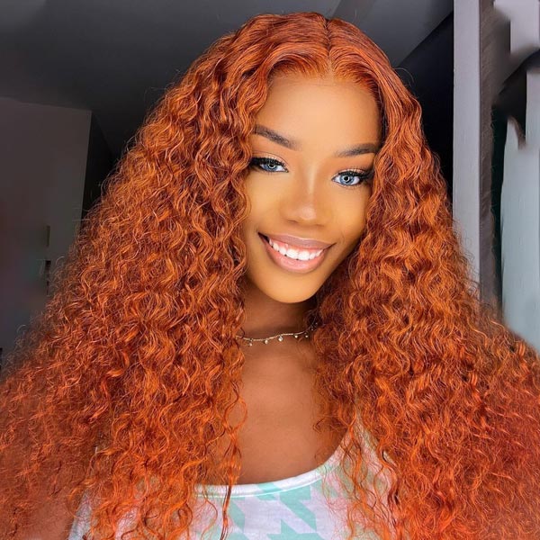 Hairsmarket Ginger Orange Wig Curly Human Hair Lace Front Wig Transparent HD Lace Wigs Glueless 13x4 Frontal Wigs