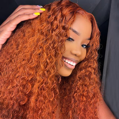 Hairsmarket Ginger Orange Wig Curly Human Hair Lace Front Wig Transparent HD Lace Wigs Glueless 13x4 Frontal Wigs