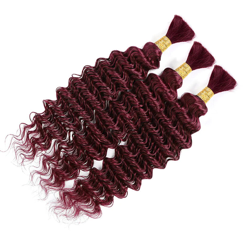 Hairsmarket Braiding Hair Burgundy Deep Wave Human Hair 1/3/4 Bundles Bulk Human Hair Extensions