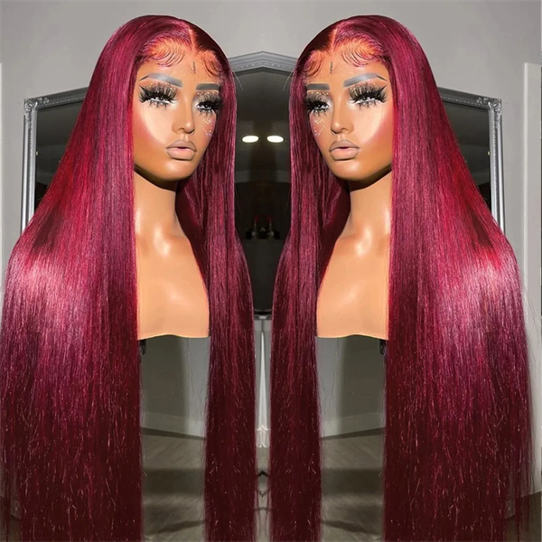 Wear And Go Wigs Burgundy 13x4 Lace Front Wigs Straight Human Hair 99J Glueless Wigs