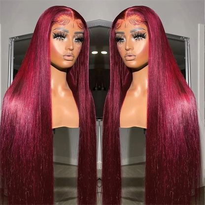 Wear And Go Wigs Burgundy 13x4 Lace Front Wigs Straight Human Hair 99J Glueless Wigs