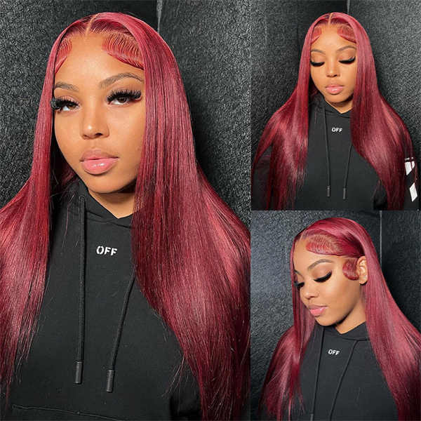 Wear And Go Wigs Burgundy 13x4 Lace Front Wigs Straight Human Hair 99J Glueless Wigs