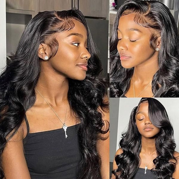 Body Wave Gluless Wigs HD Transparent 4x4 Lace Closure Wigs With 3 Cap Sizes