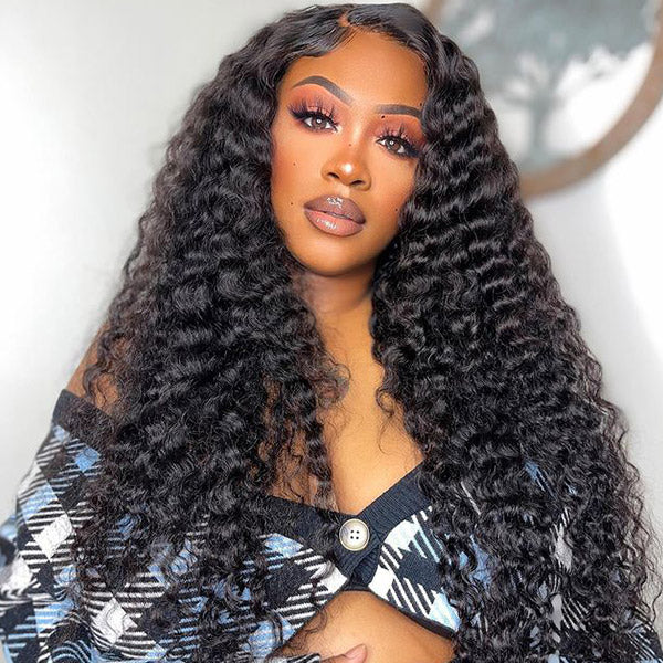 Deep Wave Glueless Wigs HD Transparent 13x6 Lace Frontal Wigs Pre Bleached Knots