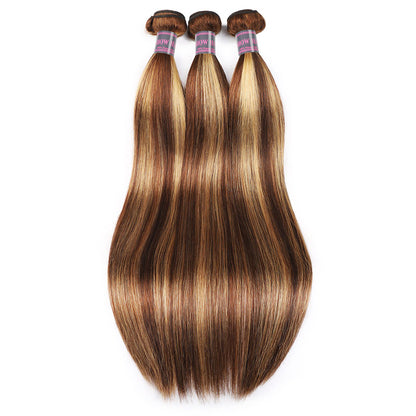 Hairsmarket Highlight Honey Blonde Straight Human Hair 3 Bundles With 2*6 Lace Closure