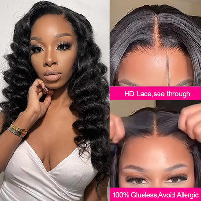 Wear &amp; Go Loose Deep Wave Human Hair Wigs HD Transparent 13x6 Lace Front Wigs Pre Cut Lace