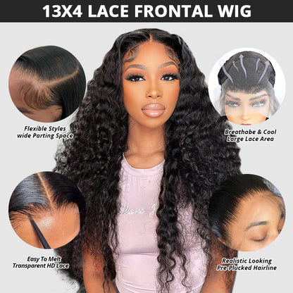 Deep Wave Wig 13x4 Lace Front Wig Undetectable Transparent Lace Frontal Human Hair Lace Wigs