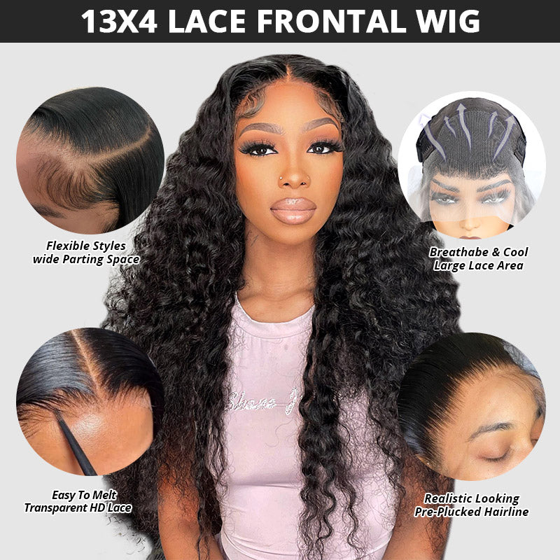 13x4 Lace Front Wigs Deep Wave Human Hair Wig 32 Inch 180% HD Lace Wigs