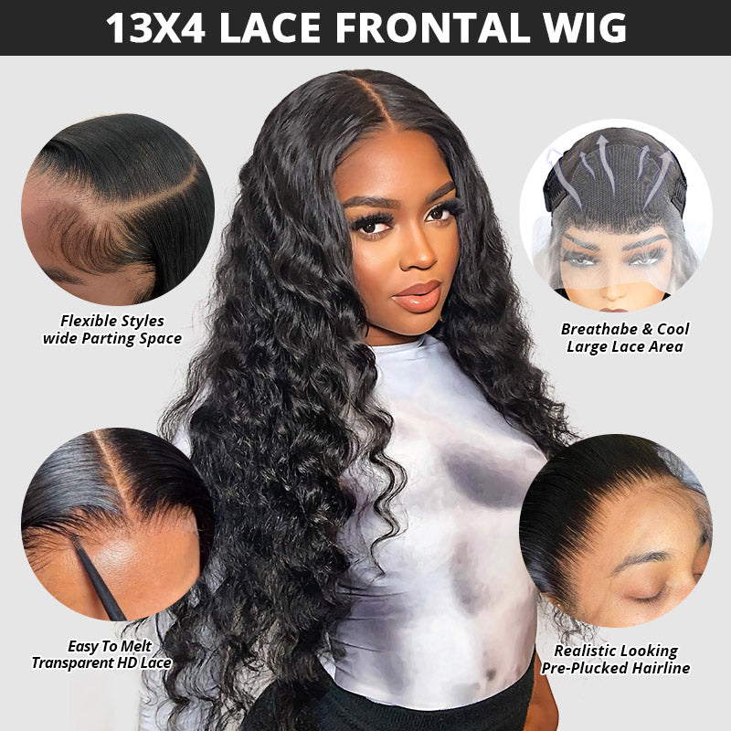 Loose Deep Wave 13x4 HD Lace Front Wigs Pre Plucked Glueless Human Hair Wigs