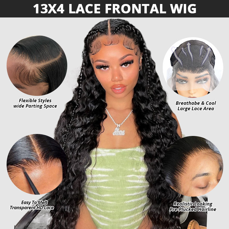 Brazilian Water Wave 13x4 Lace Front Human Hair Wig Pre Plucked Wet And Wavy Glueless Lace Frontal Wig