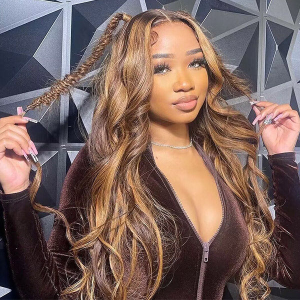 Beginner Friendly Highlight Wigs P4/27 Body Wave 13x4 Lace Front Wigs Pre Bleached Ready To Go Wigs