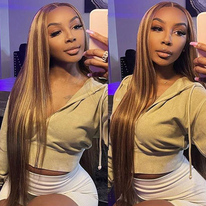 Wear &amp; Go Wigs Highlight Honey Blonde Glueless Wigs Straight Hair 13x4 Lace Front Wigs Pre Cut Lace