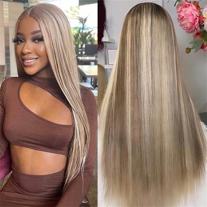 P18/613 Highlight Blonde HD Lace Front Wigs Straight Human Hair Glueless Wigs