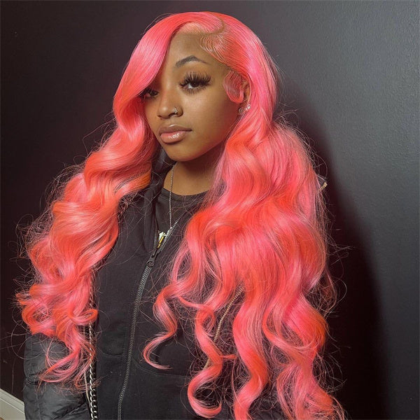 Barbie Pink Body Wave 13x4 HD Lace Front Wigs Pre Plucked Glueless Human Hair Wig 34 Inch 180%