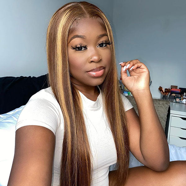 P4/27 Highlight Glueless Wigs Straight Hair 5x5 Lace Closure Wigs Pre Cut HD Lace Wig No Glue